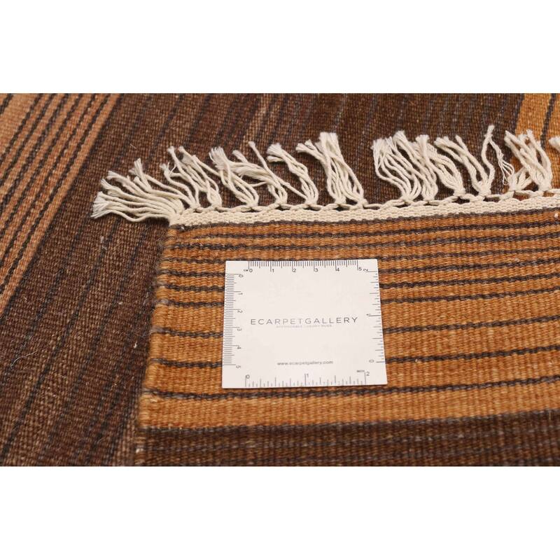 ECARPETGALLERY Flat-Weave Boho Brown Wool Kilim - 9'0 x 11'11