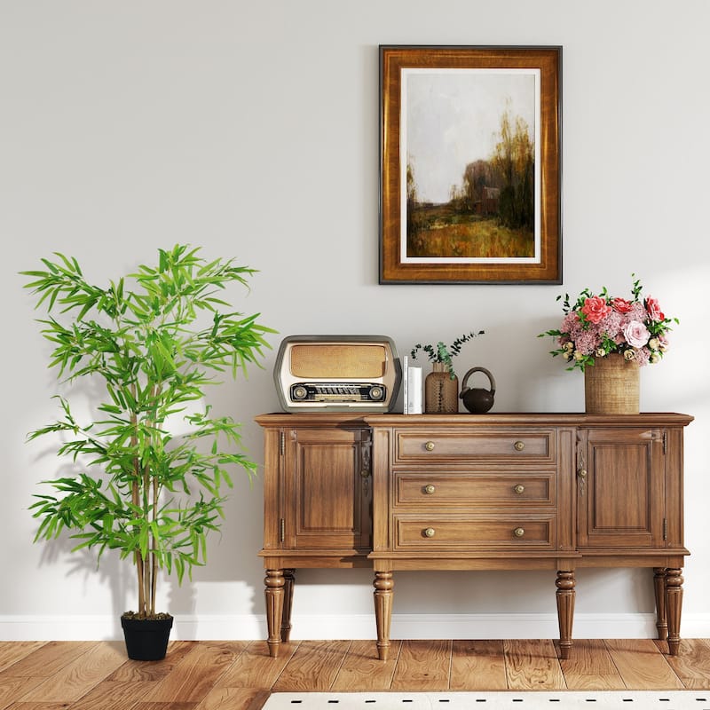 Artificial BamBoo Tree, 5Ft Fake Tree with Realistic LeaF and Natural Trunk, Decorative Plant in Nursery