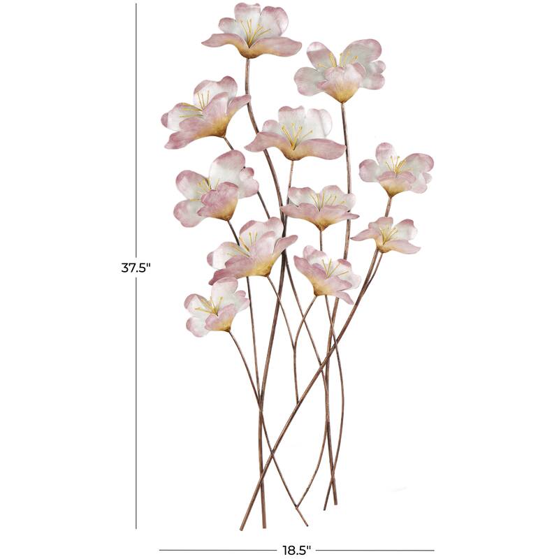 Pink Metal Floral Home Wall Decor with Copper Stems