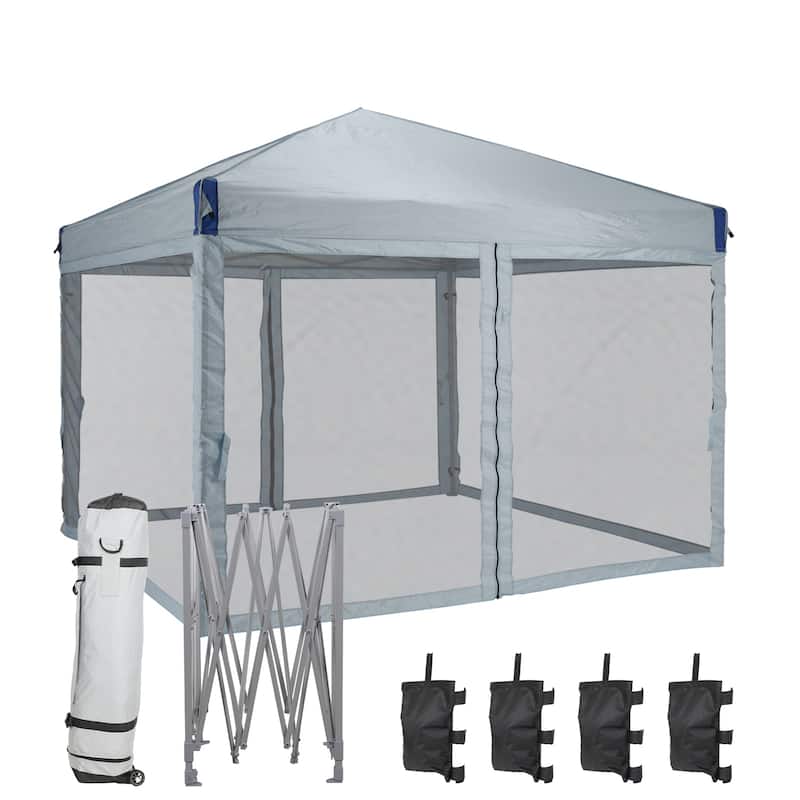 Aoodor 12'x12' Pop Up Canopy Tent with Removable Mesh Sidewalls, Portable Instant Shade Canopy with Roller Bag - Grey