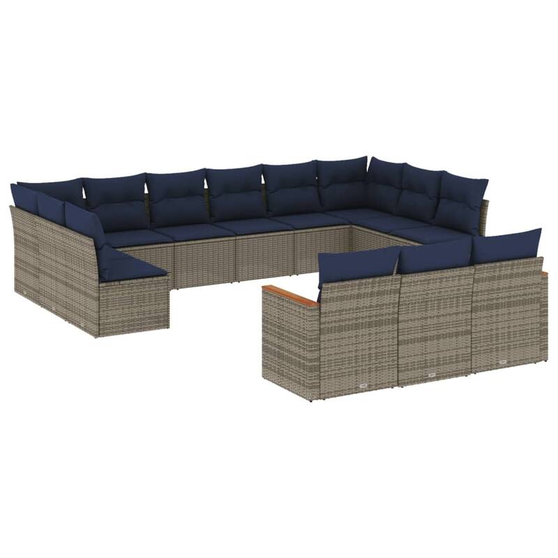 vidaXL 13/14 Piece Patio Sofa Set with Cushions Black/Gray Poly Rattan - 24.4 x 24.4 x 27.2