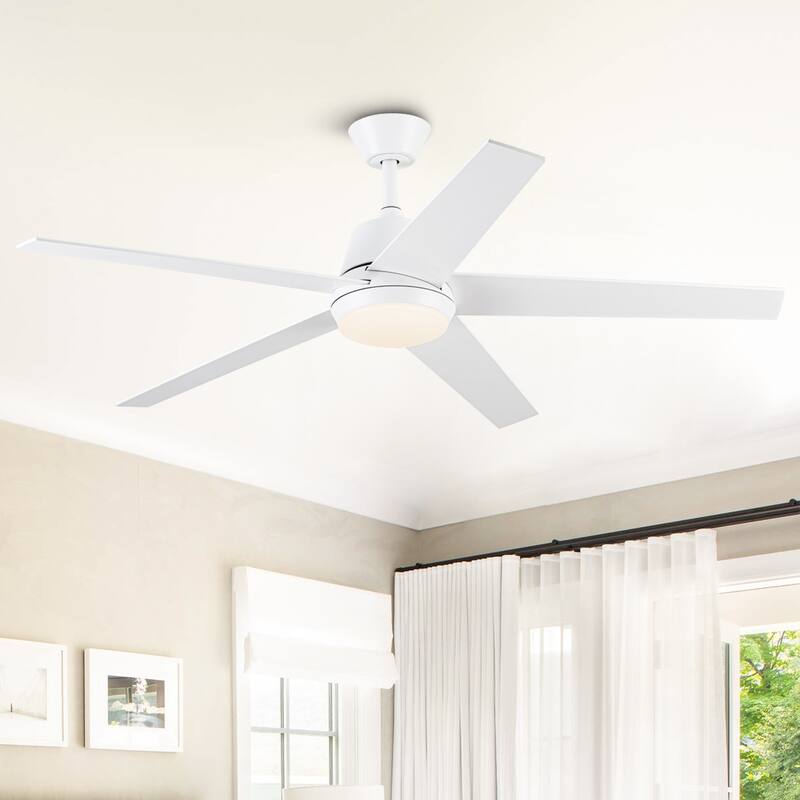 52-inch Modern Plywood 5-blade White Ceiling Fan with Light and Remote
