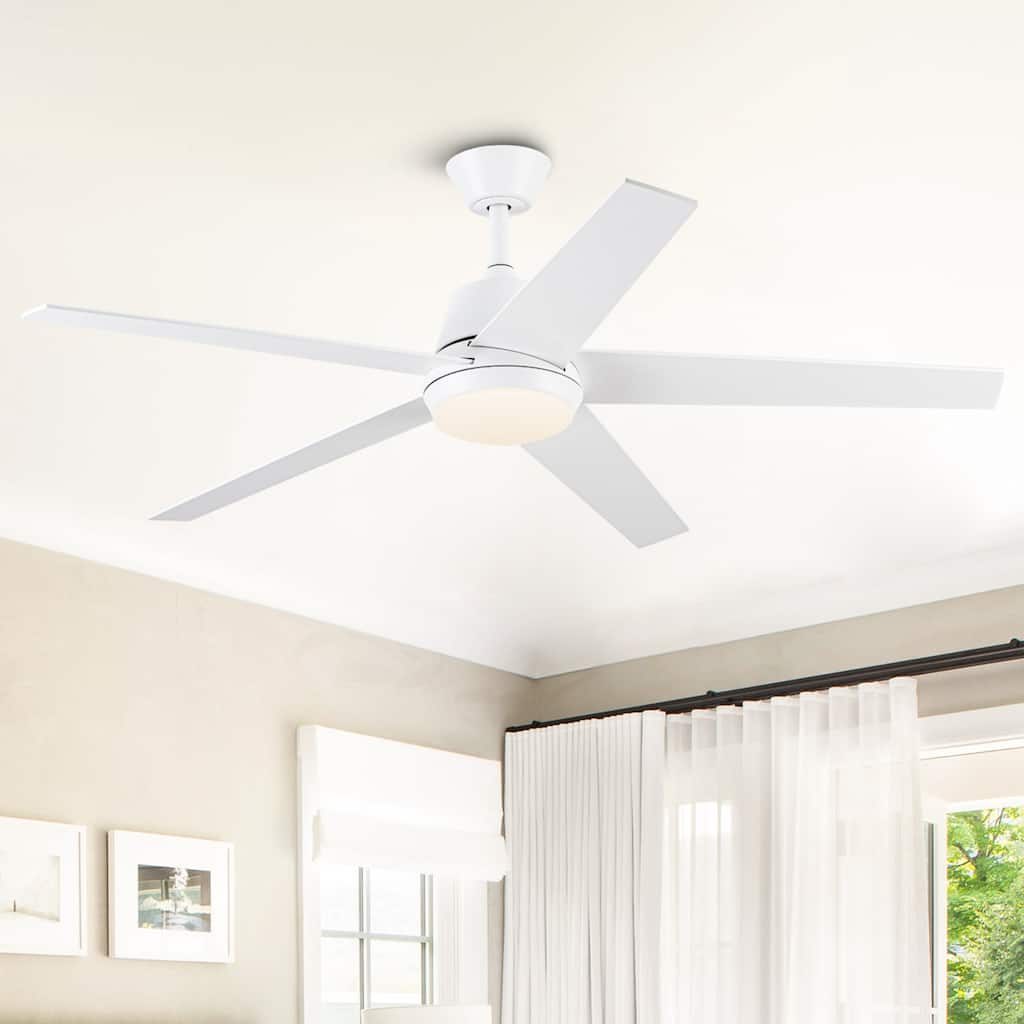Vaczon 52-inch Modern Plywood 5-blade White Ceiling Fan with Light and Remote