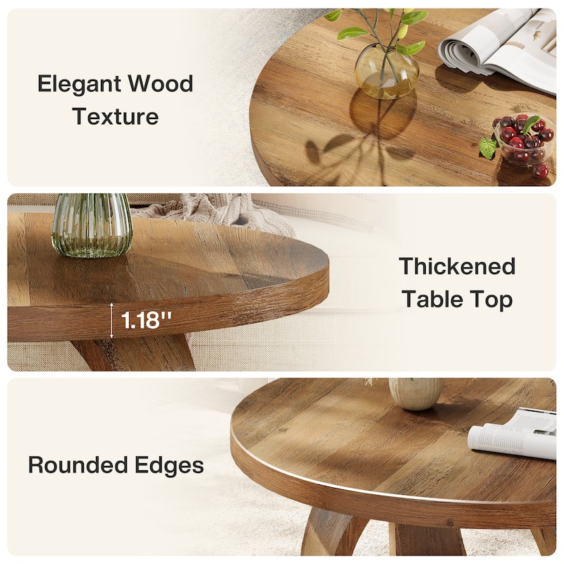 31.5-Inch Round Coffee Table, 2-Tier Circle Center Table