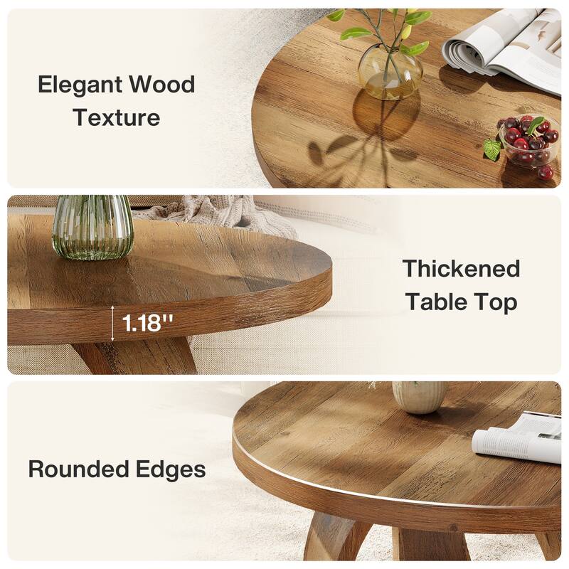 Round Coffee Table, 2-Tier Coffee Table with Storage, Wooden Center Table for Living Room, Apartment, Small Space