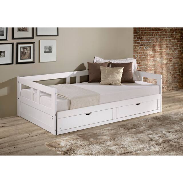 Melody Expandable Twin-to-King Trundle Daybed with 2 Storage Drawers - White