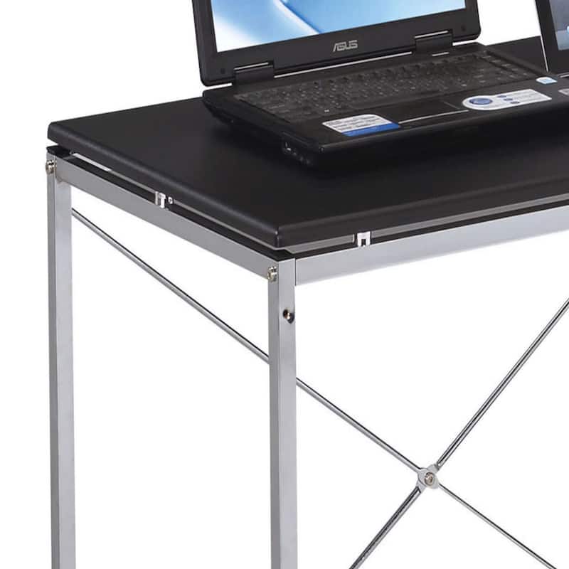 Industrial Style Writing Desk with Chromed Metal Frame and Wood Veneer Shelves