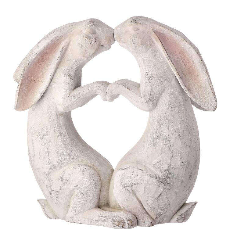 16 " Resin 'Wood' Bunny Heart Couple