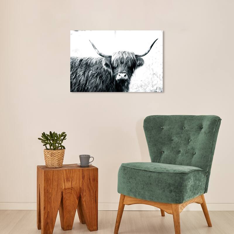 Wynwood Studio Canvas Animals Highland Cow Black and White White and Farmhouse Wall Art Canvas Print - 16 x 24