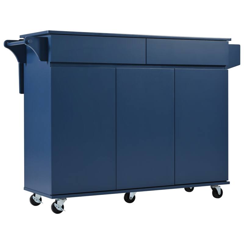Kitchen Island with Drop Leaf, Kitchen Storage Cart on Lockable Wheels, Bar Cabinet with 2 Drawers, Spice Rack & Towel Rack