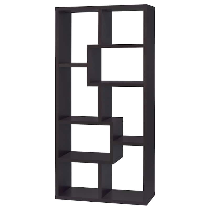 Cappuccino Color Modern Wooden 8-shelf Geometric BookCase