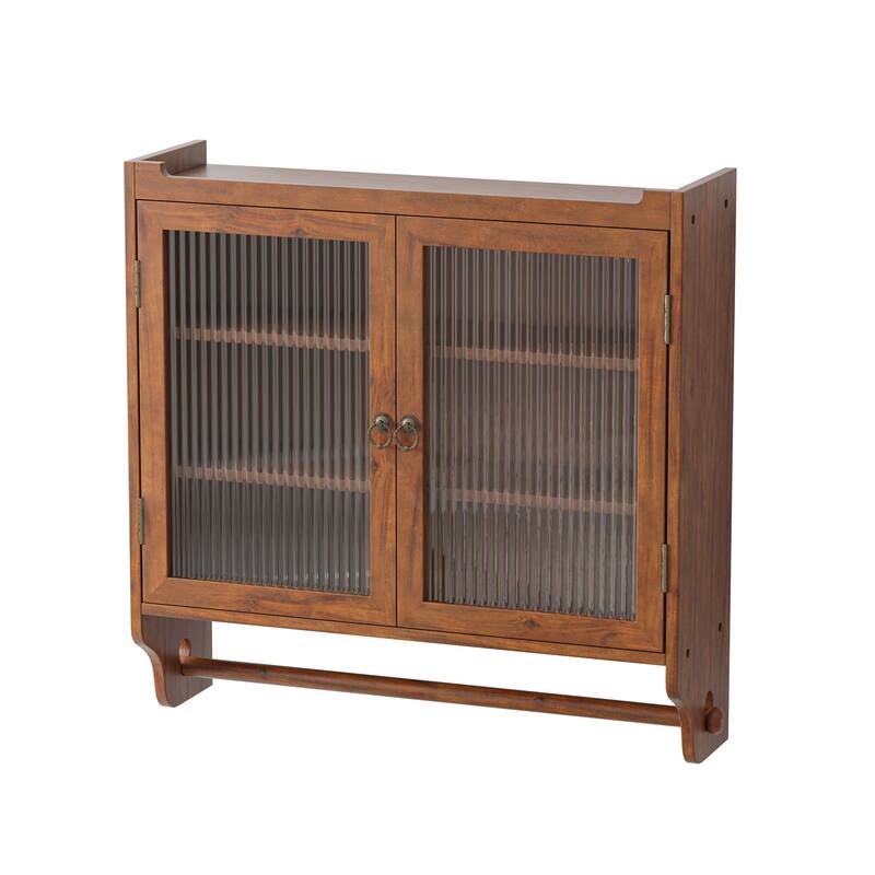 Vintage Style Glass Door Wall Cabinet with Three Tiers of Storage and Towel Racks