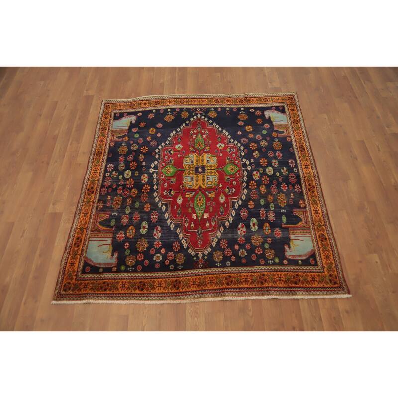 Hand Knotted Oriental 100% Wool Carpet Traditional Tribal Navy Blue & Blues Kashkoli Area Rug - 4' 8'' X 4' 5''