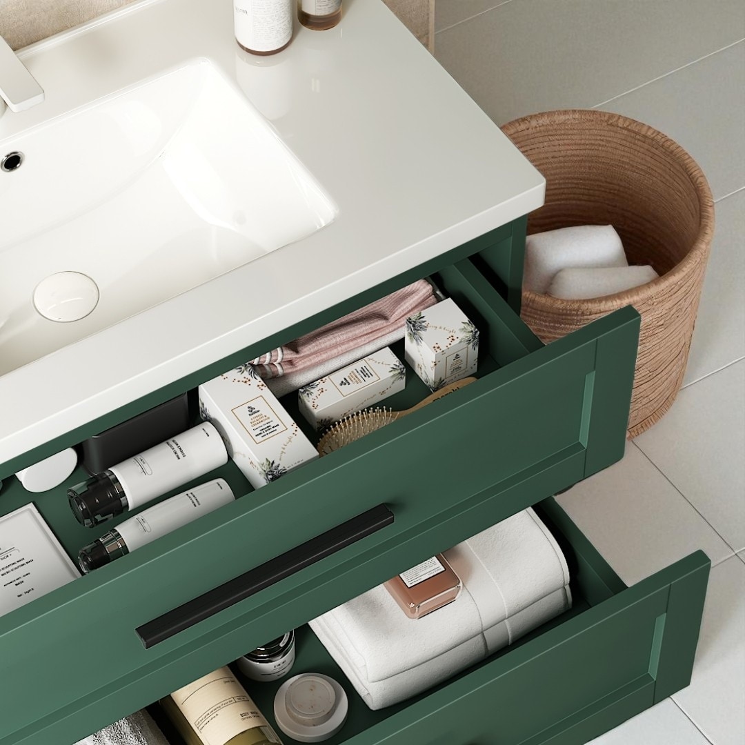 36 Inch Wall Mounted Bathroom Vanity with Ceramic Sink and 2 Drawers, Floating Storage Cabinet Without Faucet