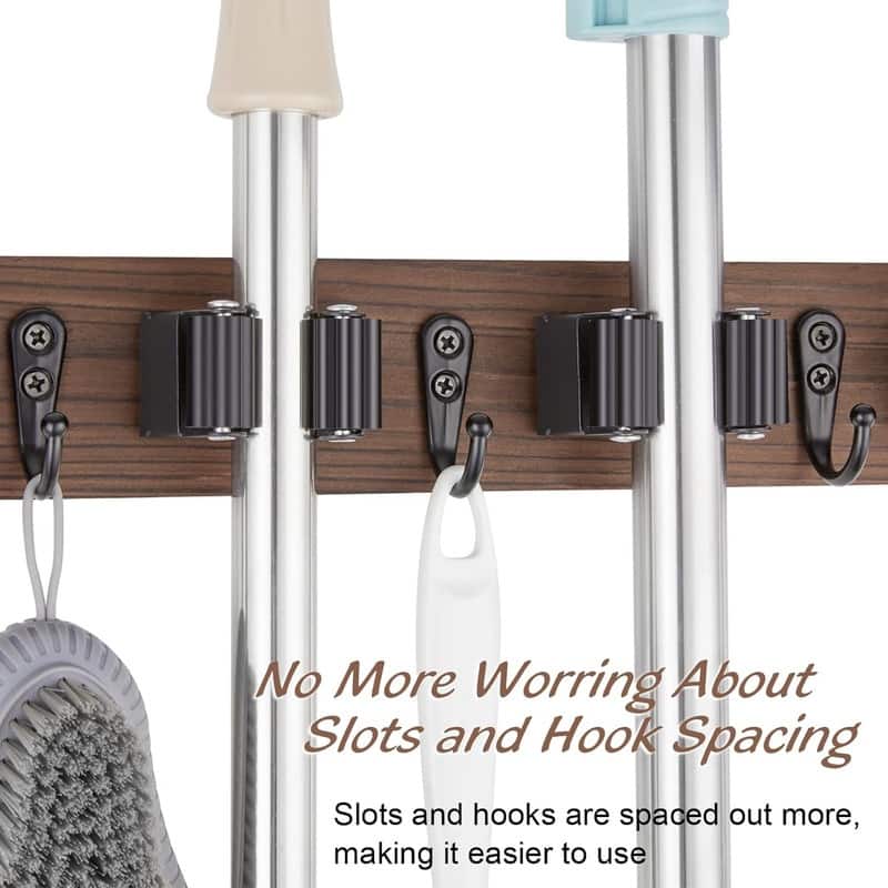 Mop and Broom Holder Wall Mount With 5 Slots & 4 Hooks - 1 Pack