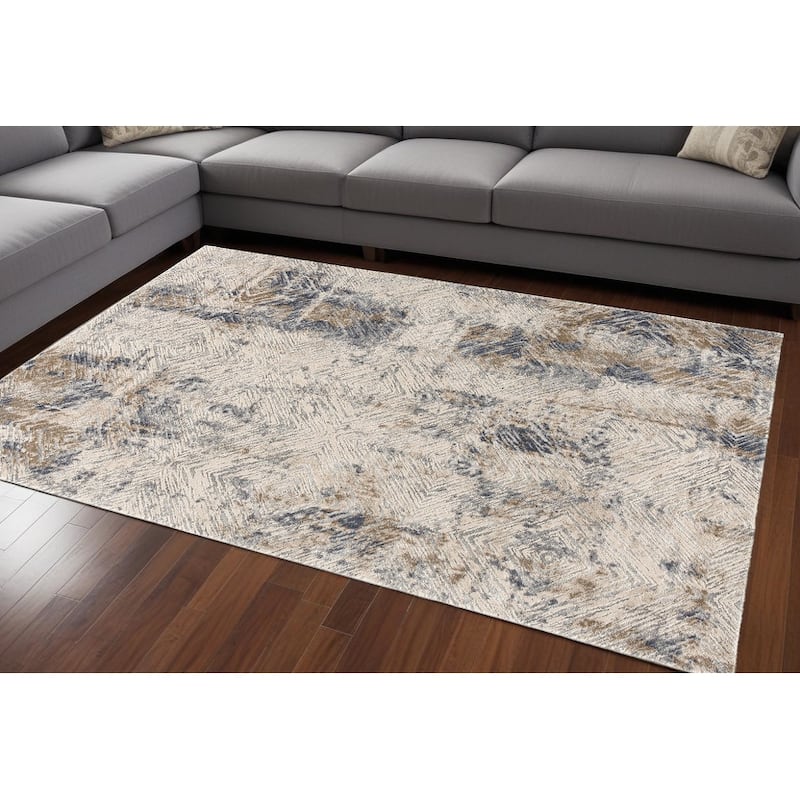 Distressed Abstract Modern Stain Resistant Woven Soft Durable Area Rug - 9' X 12' - 9' X 12' - Oxford Blue - Rectangle