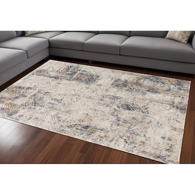 Distressed Abstract Modern Stain Resistant Woven Soft Durable Area Rug - 9' X 12'