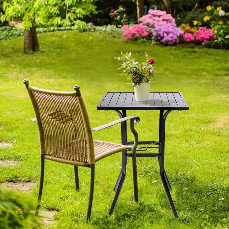 Suncrown 39'' Height Outdoor Patio Square Metal Slatted Top Bar Bistro Table with 1.57" Umbrella Hole