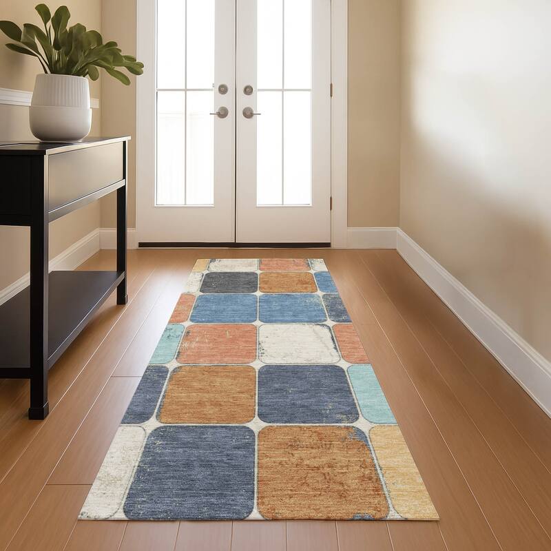 Premium Washable Super Soft Modern Blocks Mayfield Rug - Rust - 2'3" x 7'6"