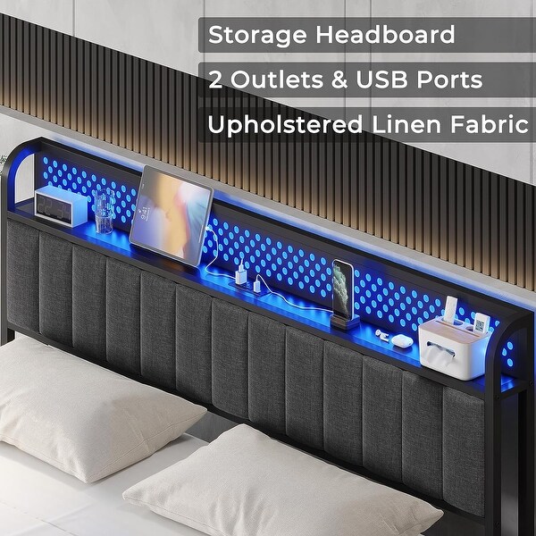 Double bed with lights on sale