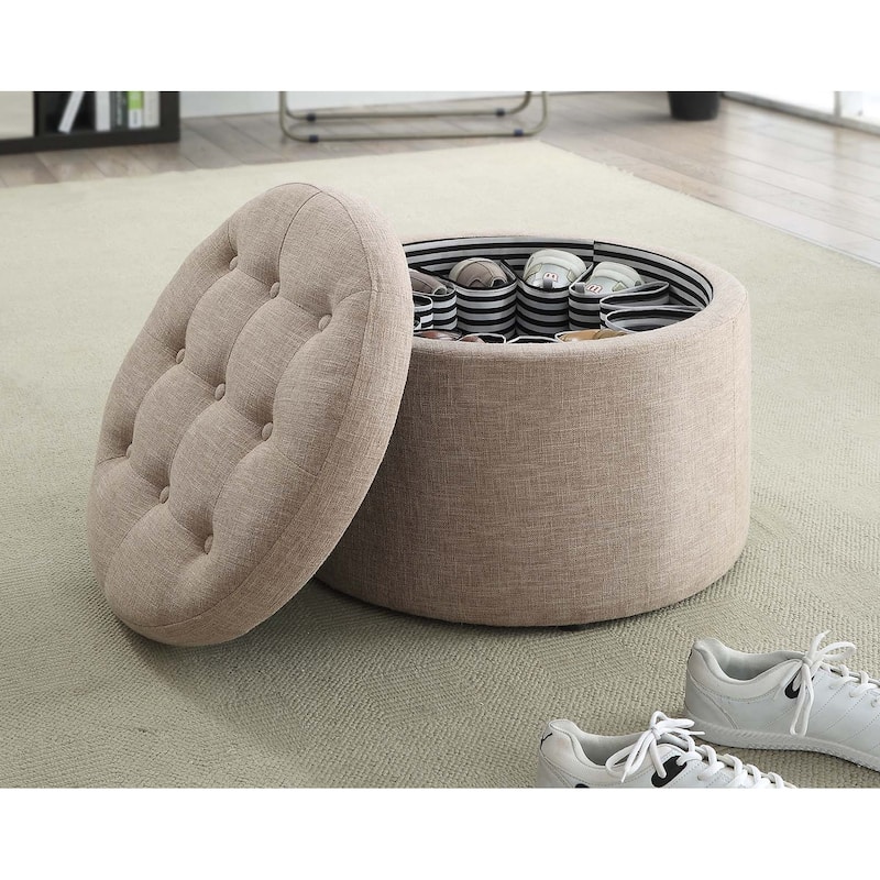 Convenience Concepts Designs4Comfort Round Shoe Storage Ottoman - Tan Fabric
