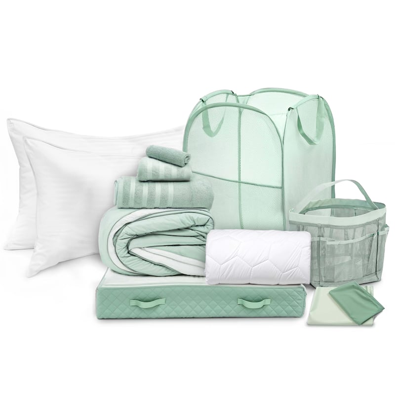 Empyrean Back to College Kit with Ice Pillow/ Down Alternative Pillow - Sage - Complete Kit with Down Alternative Pillows