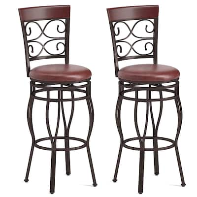 Set of 2 Vintage Bar Stools Swivel Padded Seat 30'' Bistro Dining - 18''W x18''Dx45.5''H