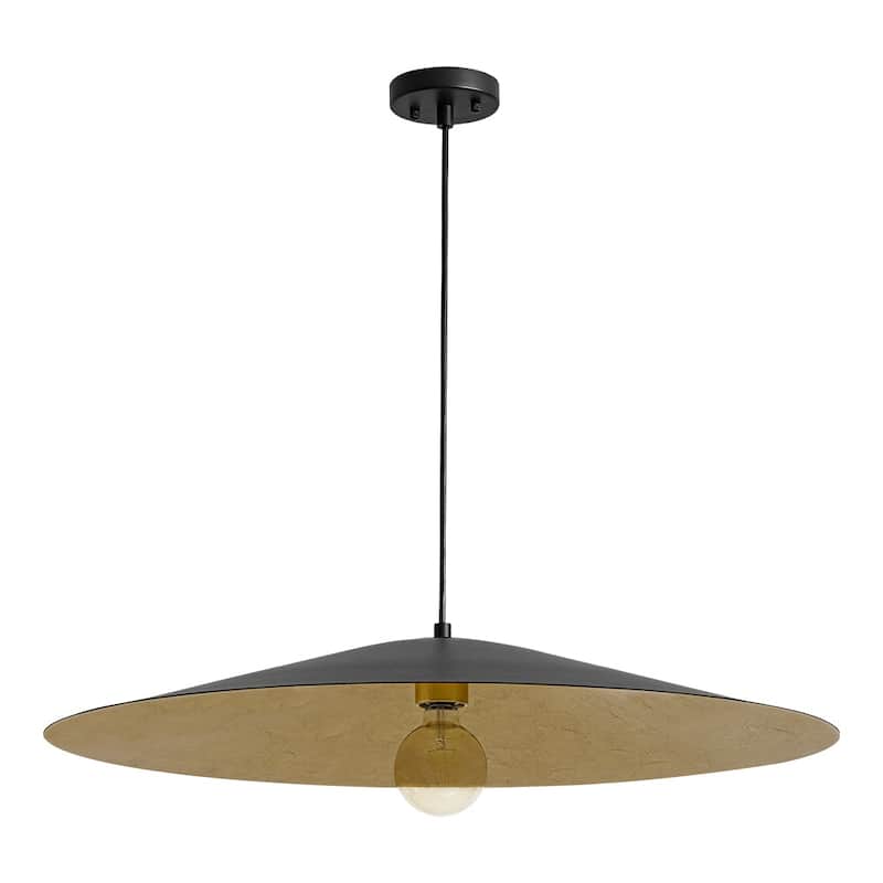 Black Gold 1-light Minimalist Metal Oversized Shallow Cone Pendant