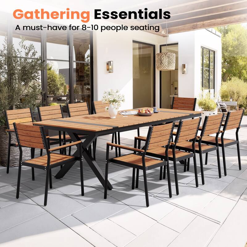 Pellebant Aluminum Rectangular Outdoor Patio Dining Table with Umbrella Hole