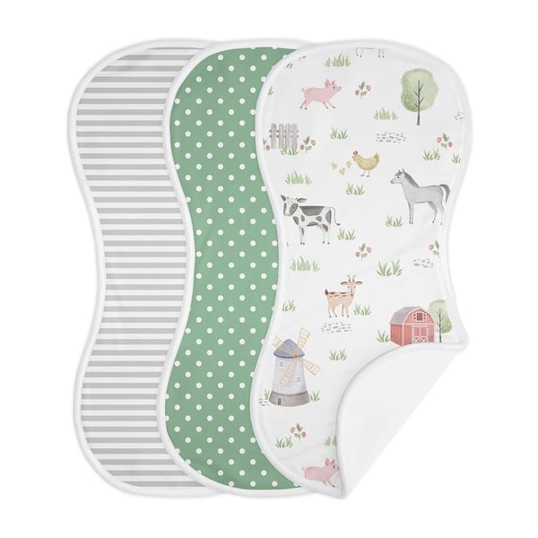 slide 2 of 6, Sweet Jojo Designs Farm Animals Absorbent Burp Cloths 3 Pack Set Grey Red Black and White Watercolor Farmhouse Gender Neutral