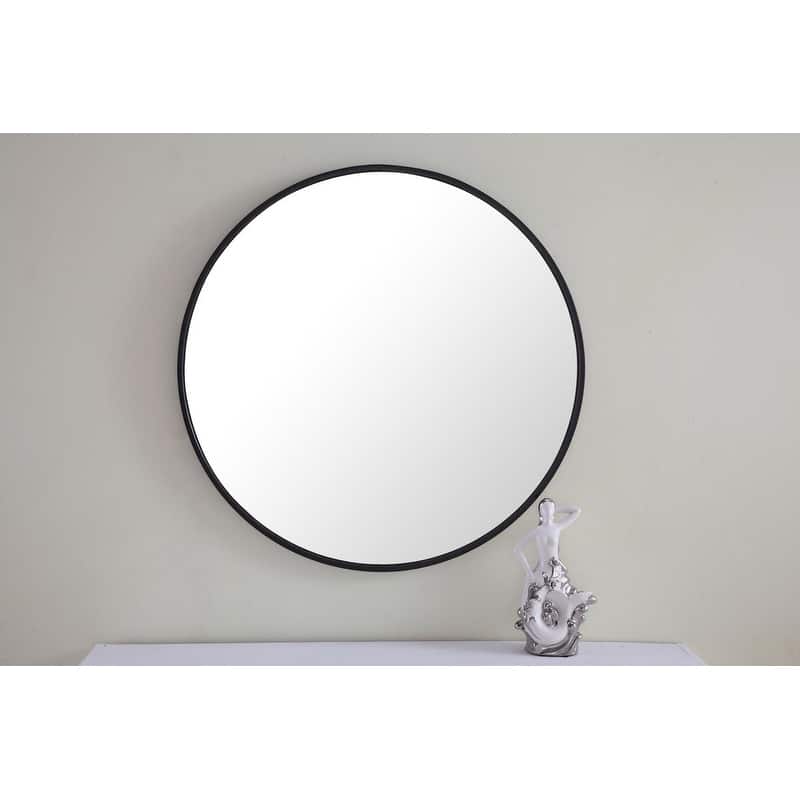 Carson Carrington Labbemala Metal Frame Round Mirror - 28" Diameter - Black