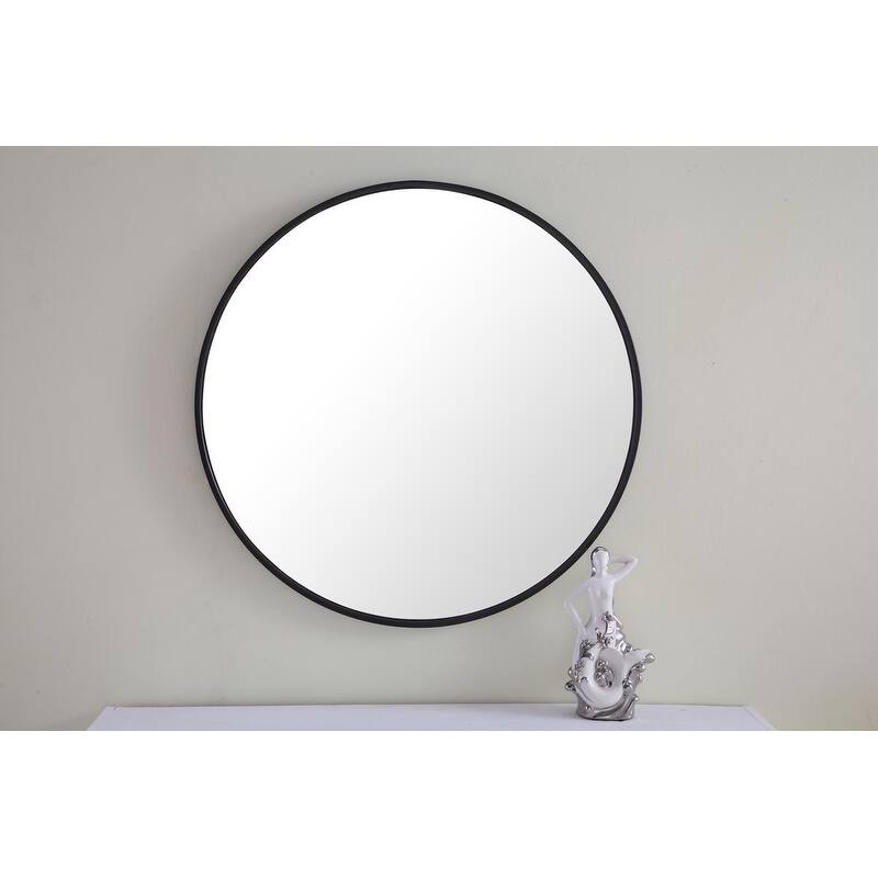 Carson Carrington Labbemala Metal Frame Round Mirror - 28" Diameter - Black