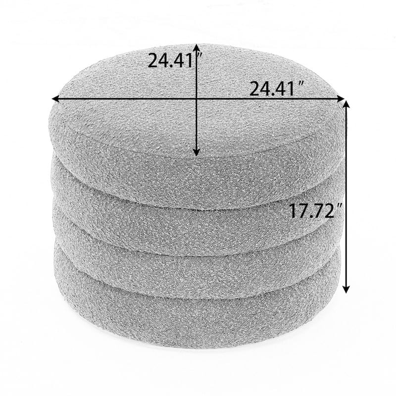 Fabric Storage Round Ottoman Footstool with Wooden Shelving