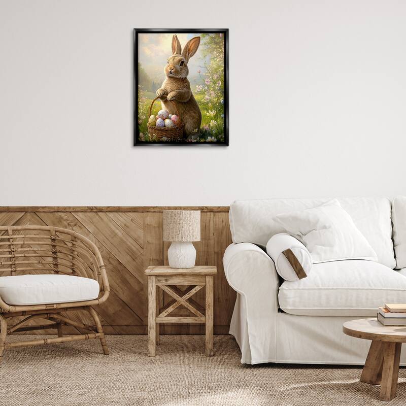 Stupell Bunny with Easter Basket Framed Floater Canvas Wall Art Design By Franklyn Gregory