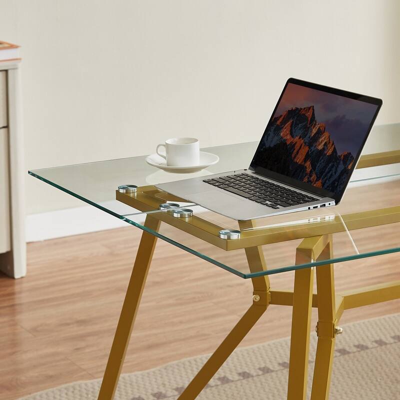 Glass Dining Table, Tempered Glass Tabletop and Metal Legs, Modern Style Glass Kitchen Table