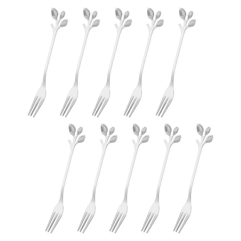 10Pcs 4.8" Stainless Steel Leaf Appetizer Fork Tableware Dessert Fork