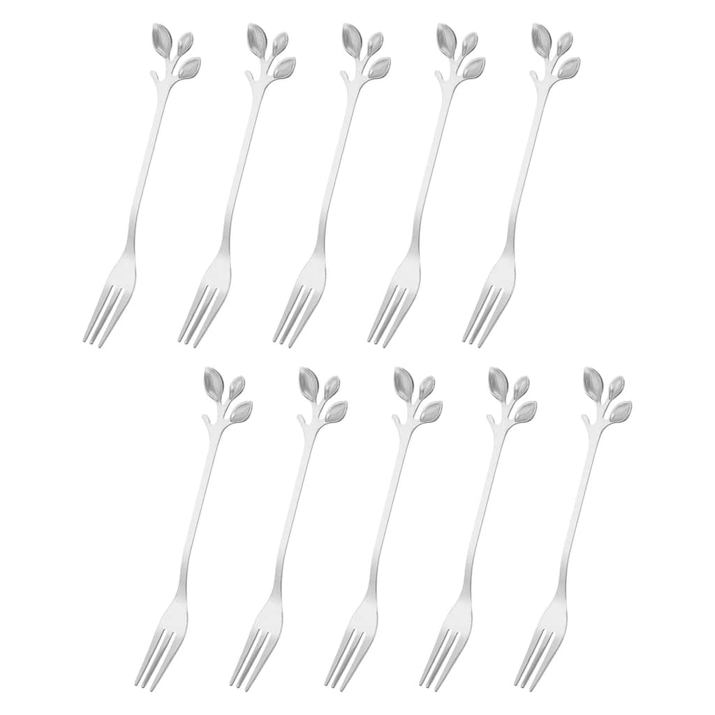 10Pcs 4.8" Stainless Steel Leaf Appetizer Fork Tableware Dessert Fork