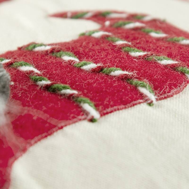 HomeRoots 14" X 20" Red And Ivory Cotton Christmas Gnomes Throw Pillow With Embroidery