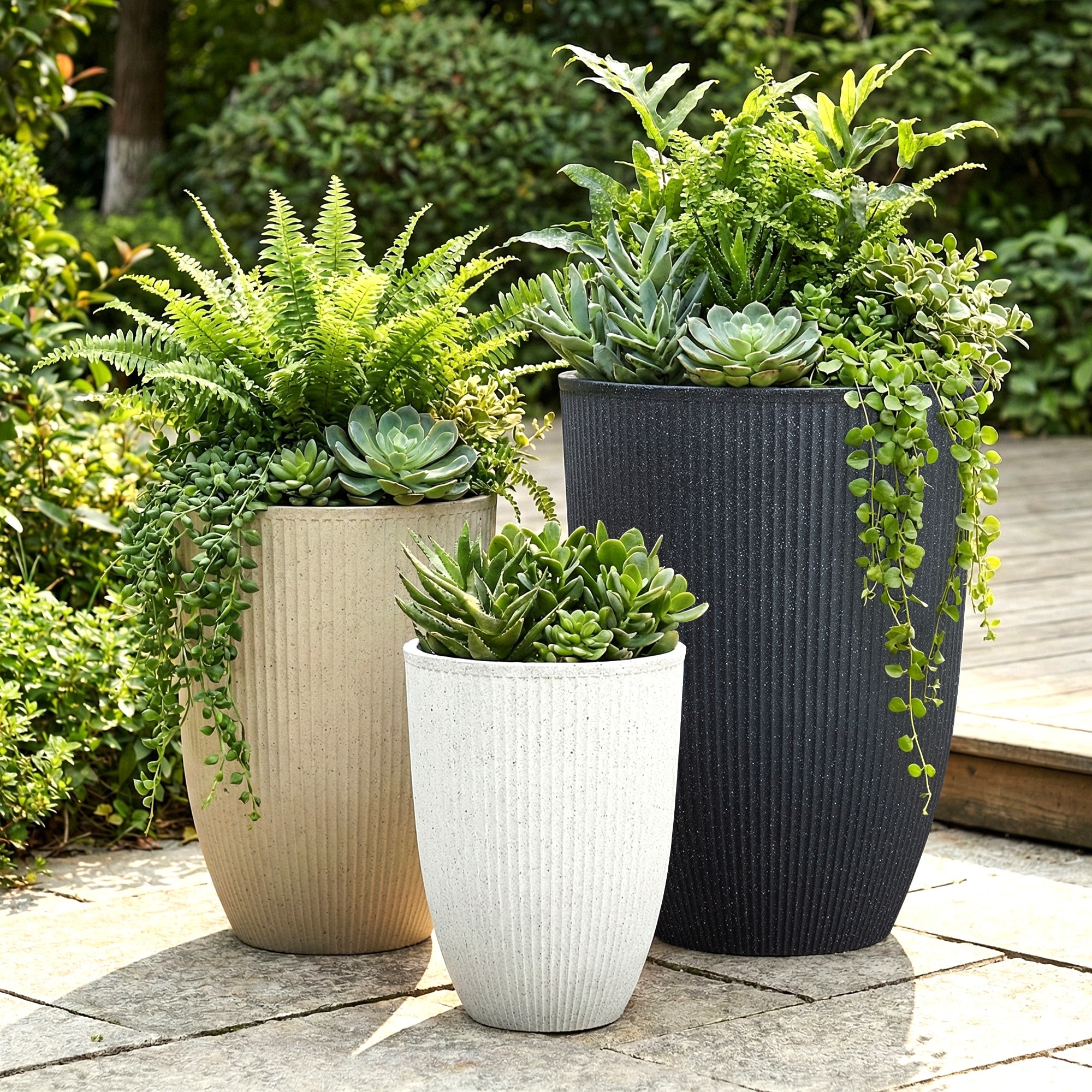 3 Pack Tall Planters for Indoor Outdoor Plants 15/18.3/22.6 Inch Large Flower Pots with Drainage Holes - 22.6"x17"x17"