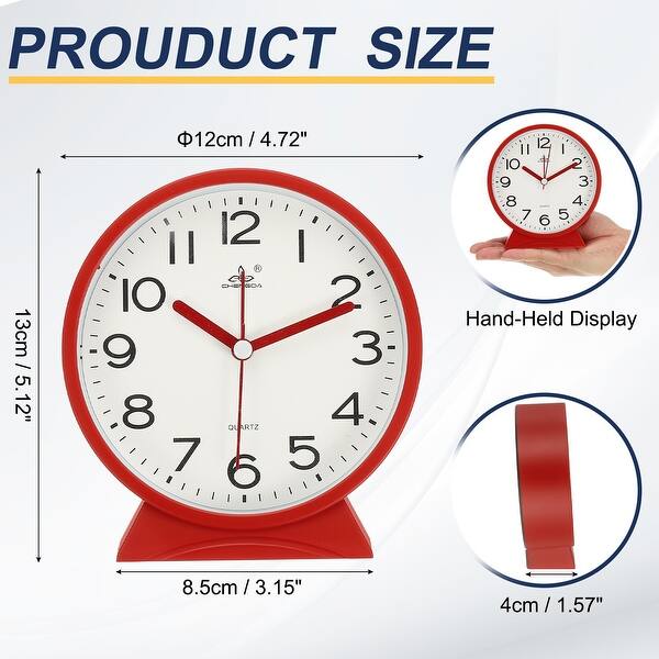 dimension image slide 2 of 4, Analog Alarm Clock, Battery Operated Retro Small Desk Clock for Bedside Bedroom Living Room