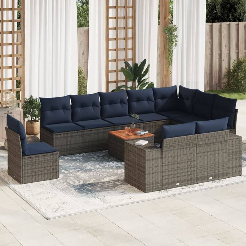 vidaXL Patio Sofa Set with Cushions Outdoor Furniture 11 Piece Poly Rattan - 24.4x 24.4x 27.2