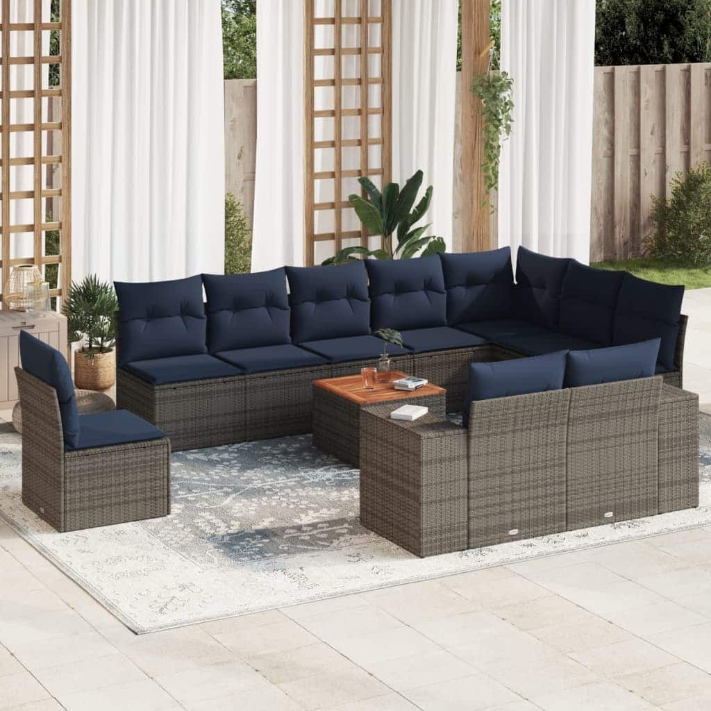 vidaXL Patio Sofa Set with Cushions Outdoor Furniture 11 Piece Poly Rattan - 24.4x 24.4x 27.2