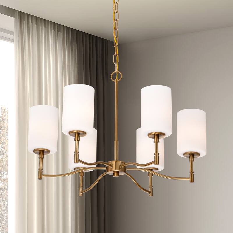 Liam 6 Light Chandelier Burnished Brass White Opal Glass - Burnished Brass