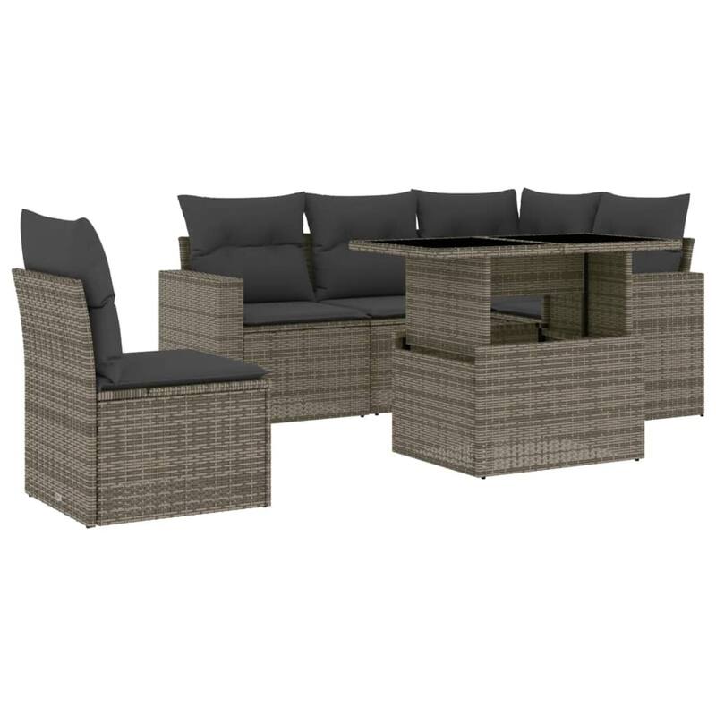 vidaXL Patio Sofa Set with Cushions Outdoor Furniture 6 Piece Poly Rattan