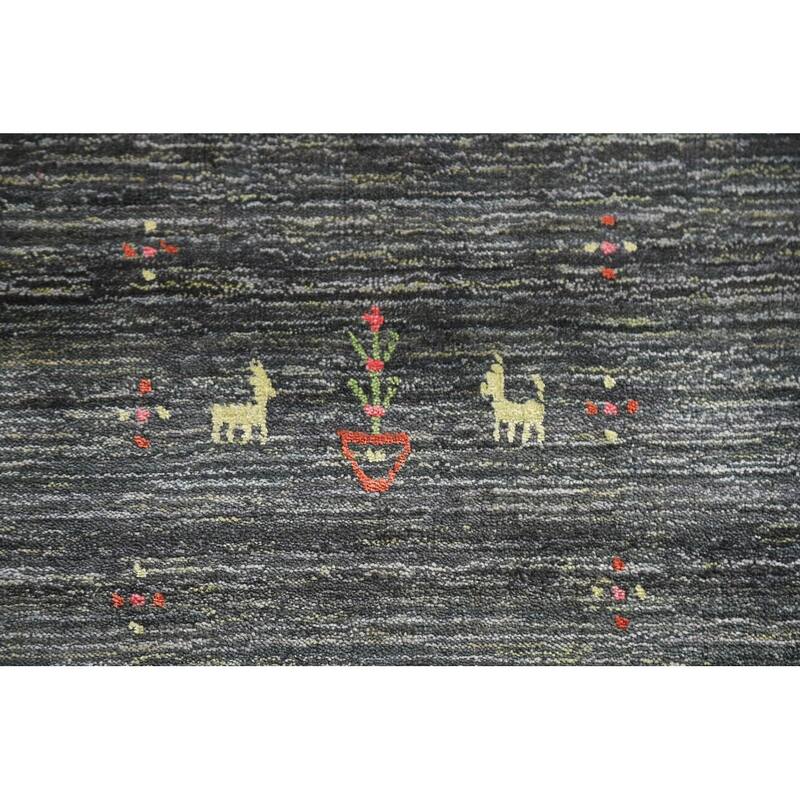 Gabbeh Indian Area Rug Hand-Knotted Grey Wool Carpet - 7'10"x 9'11"