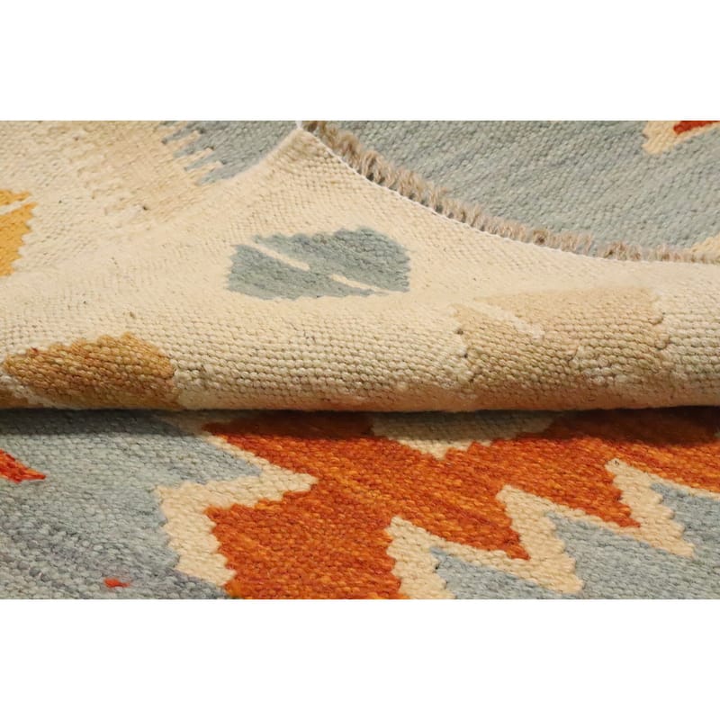 Hand Woven Oriental 100% Wool Carpet Southwestern Tribal Navy Blue & Blues Kilim Area Rug - 4' 9'' X 3' 2''