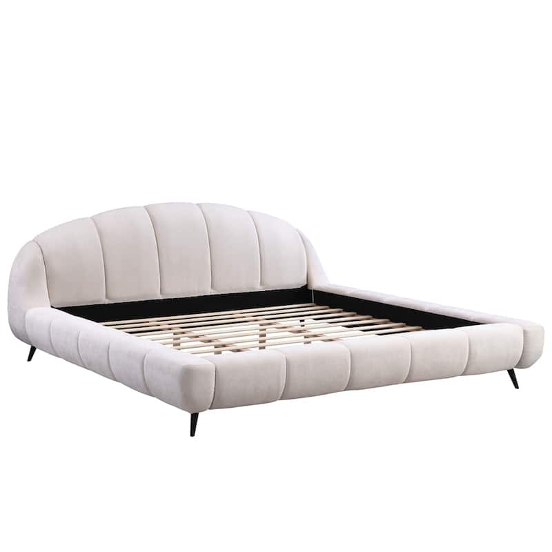 Chenille Fabric King Size Upholstered Platform Bed