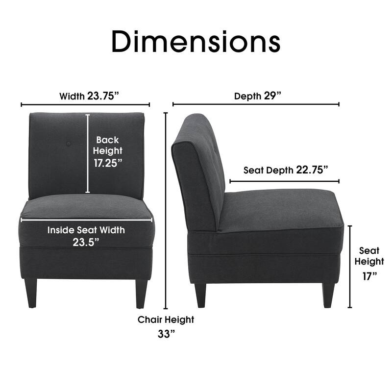 Serta Copenhagen Tufted Armless Accent Chair with Cushioned Seat and Padded Back, Slipper Chair, Compact Profile, Sleek Lines