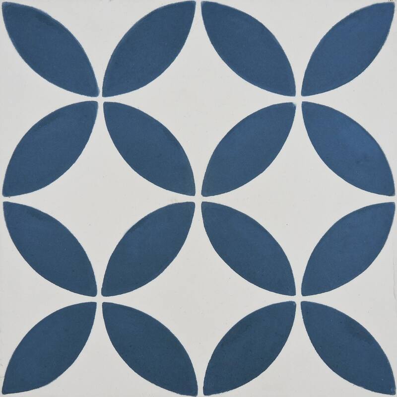 Amlo Handmade Cement Tile, 8x8, White-Navy