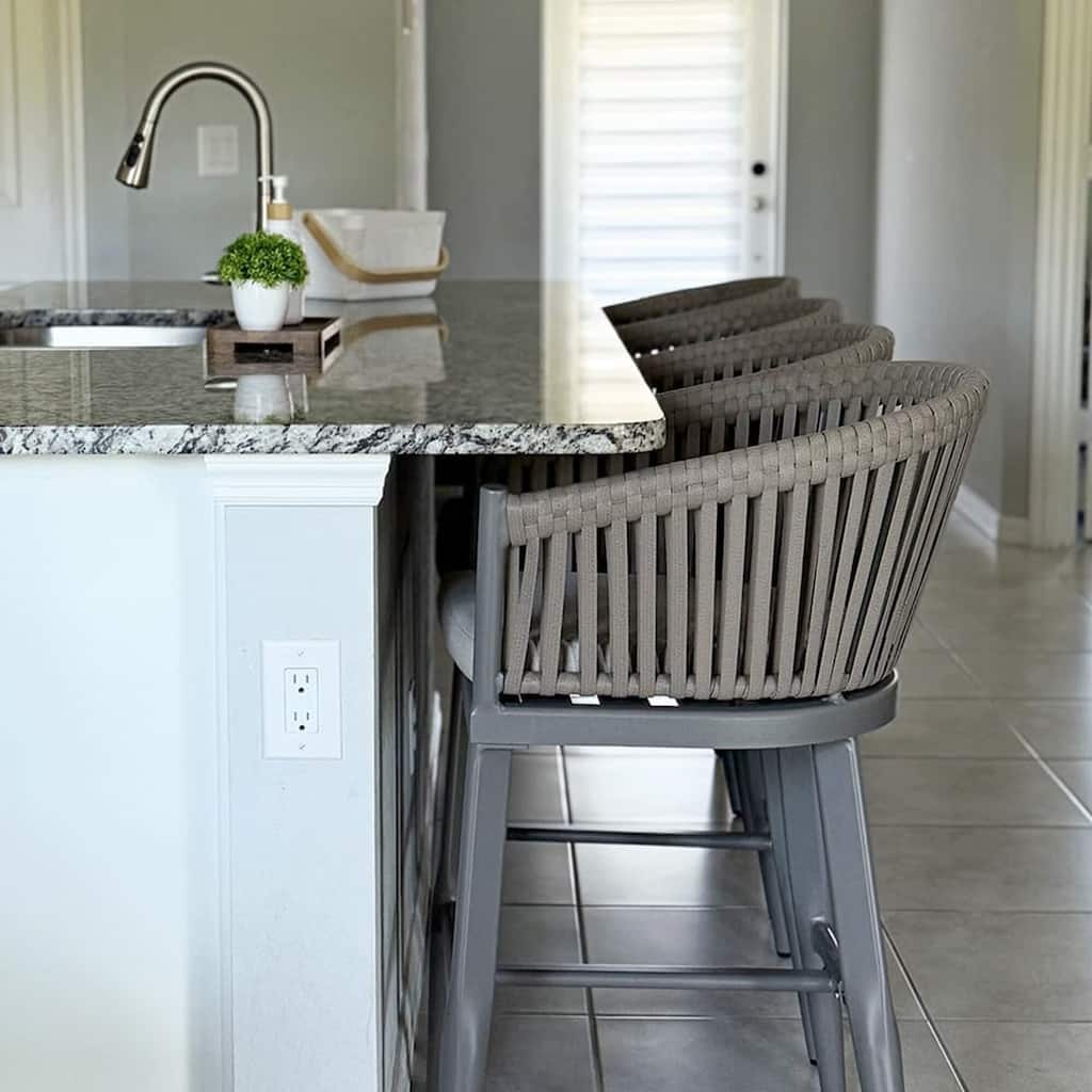 PURPLE LEAF Outdoor Counter Height Bar Stools Set of 4 Patio Aluminum Barstools with Back and Cushions